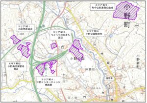Selected candidate construction sites (areas) Source: "Ono Town New Town Hall Construction Basic Plan (Draft)