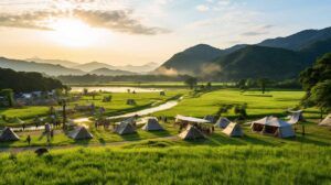 Will there be glamping facilities available for overnight stays within the Yoshinogari site?